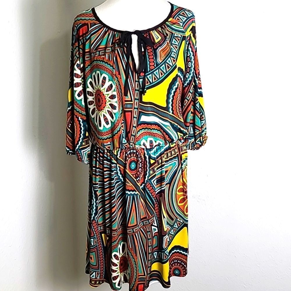 Luxe USA Colorful Abstract Art Jersey Dress, Size Large - Picture 3 of 10